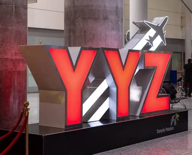 The YYZ sign inside Toronto Pearson International Airport