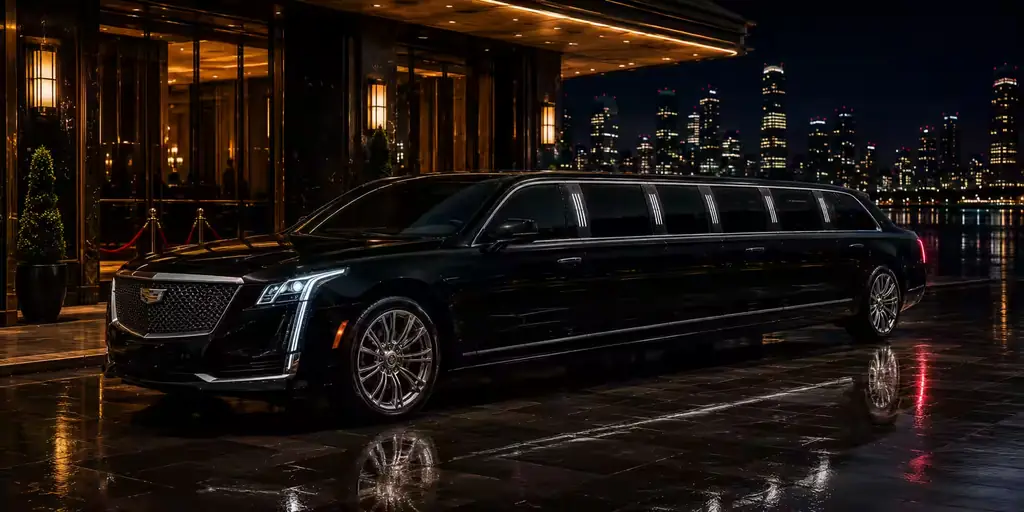 Black stretch limousine parked and waiting for a wedding party in Toronto