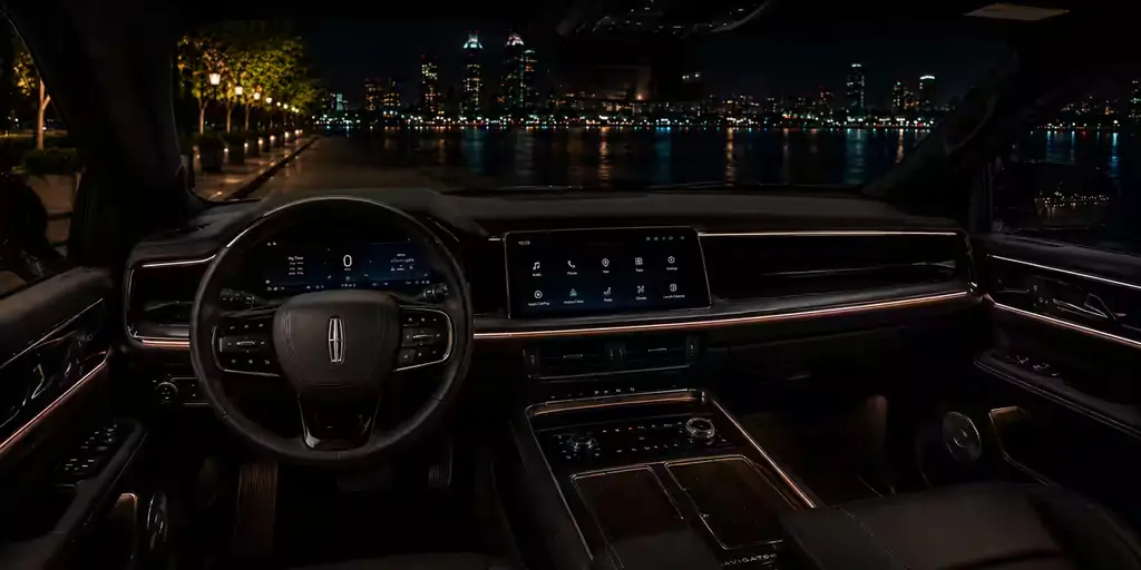 Interior of the Lincoln Navigator stretch, seats and cabin lighting