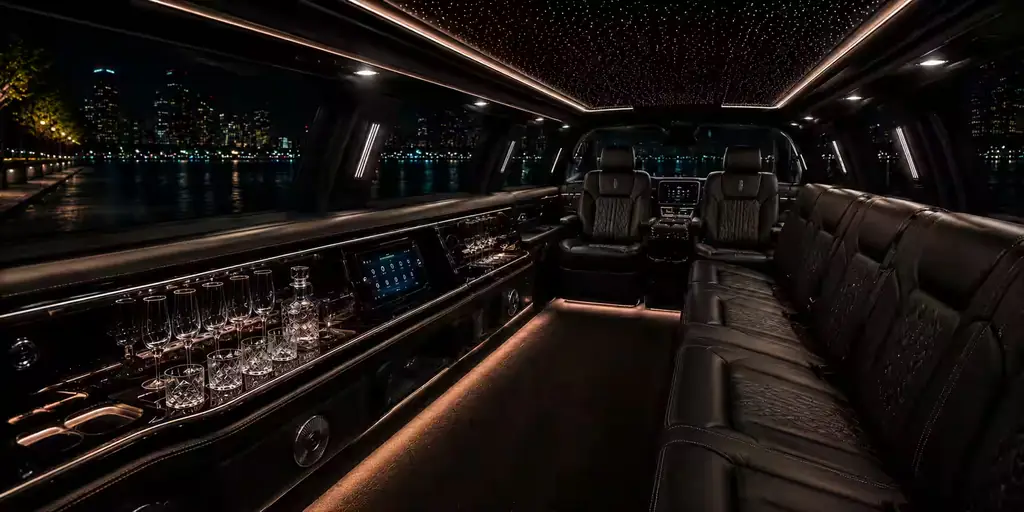 Interior of the Lincoln Navigator stretch, seats and cabin lighting