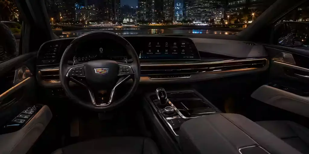 Interior of the Cadillac Escalade, seats and cabin lighting