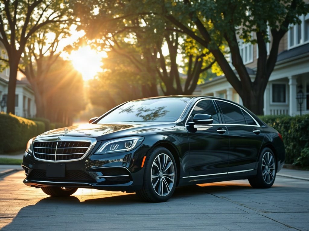 A luxury black sedan parked in a quiet Forest Hill residential driveway on a clear morning.