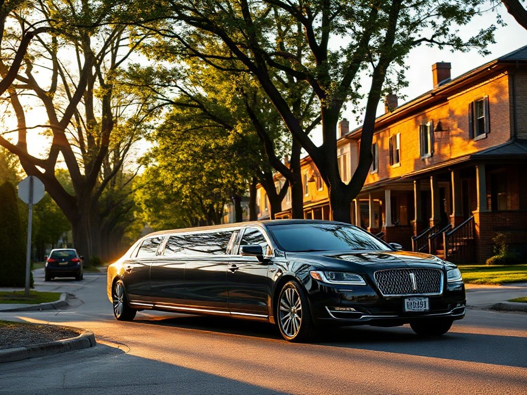 A black limousine stationed at a terminal curb in the city of Toronto